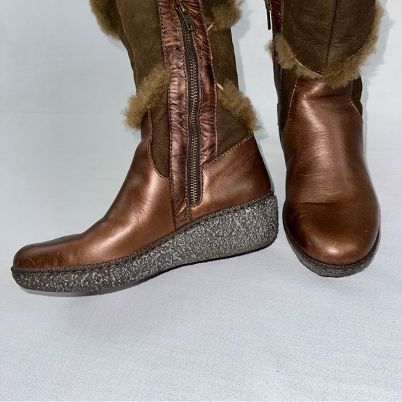 Born Women's Shearling Cognac Brown Suede Leather Mid Calf Boots US7 Luxury Core - Picture 7 of 14